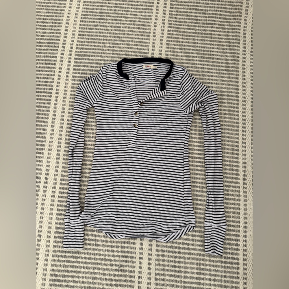Faherty Black and White Striped Long Sleeve Top